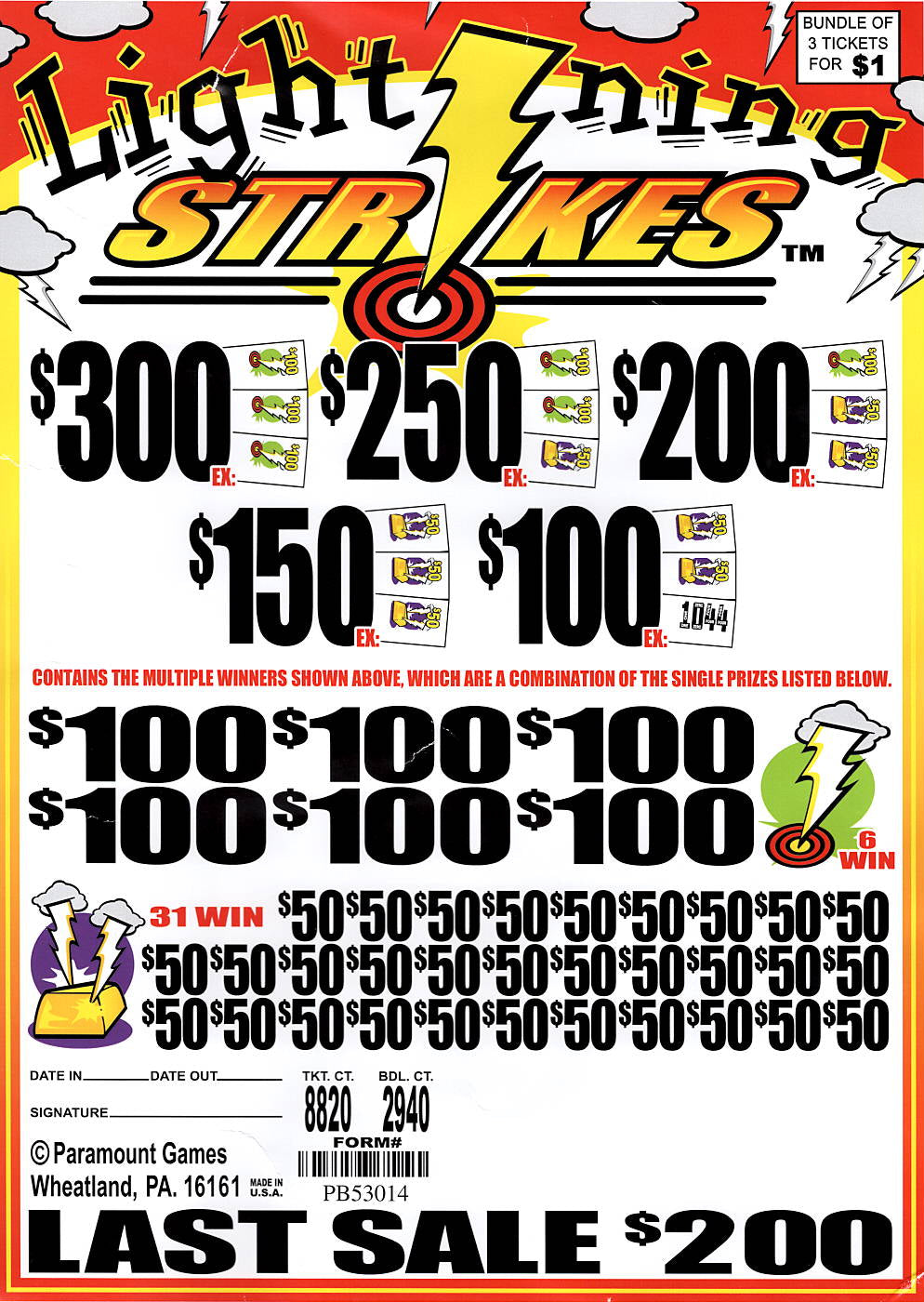 Lightning Strikes Last Sale $200