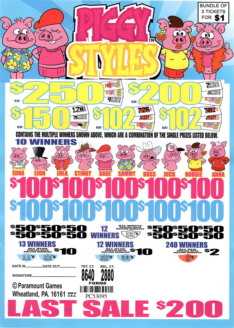 Piggy Styles Last Sale $200